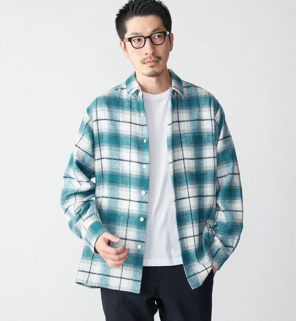 SHIPS「SHIPS :イタリーヤーン チェック シャギー シャツ アウター」|シャツ・ブラウス|グリーン