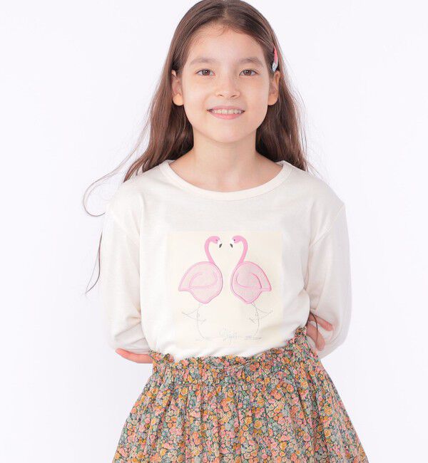 SHIPS KIDS「SHIPS KIDS:140～150cm / ツイン バード フェイクファー 長袖 TEE」|Tシャツ・カットソー|オフホワイト