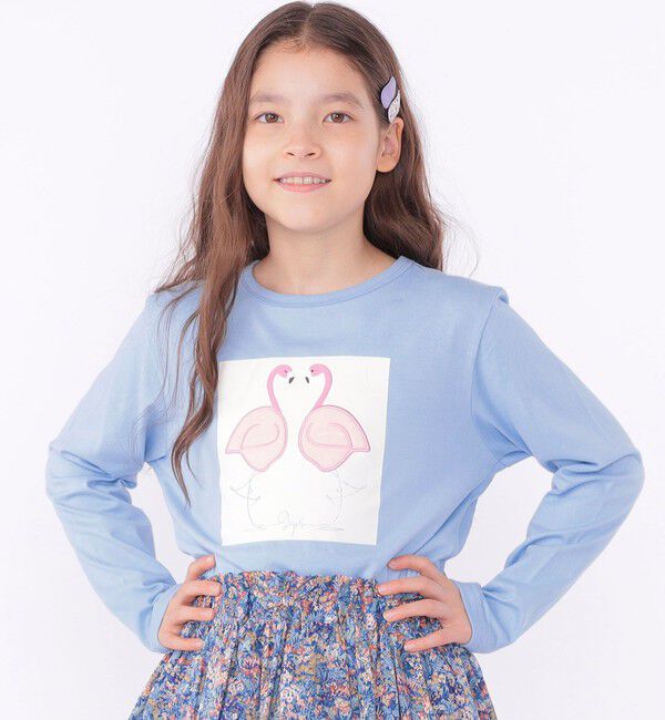 SHIPS KIDS「SHIPS KIDS:140～150cm / ツイン バード フェイクファー 長袖 TEE」|Tシャツ・カットソー|ライトブルー