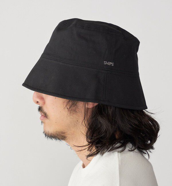 SHIPS「【WEB限定】SHIPS: マイクロ SHIPSロゴ エンブロイダリー オーバーフィット バケットハット」|ハット|ブラック