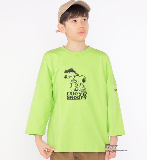 SHIPS KIDS「SHIPS KIDS:140～160cm / スヌーピー 7分袖 TEE」|Tシャツ・カットソー|ライトグリーン
