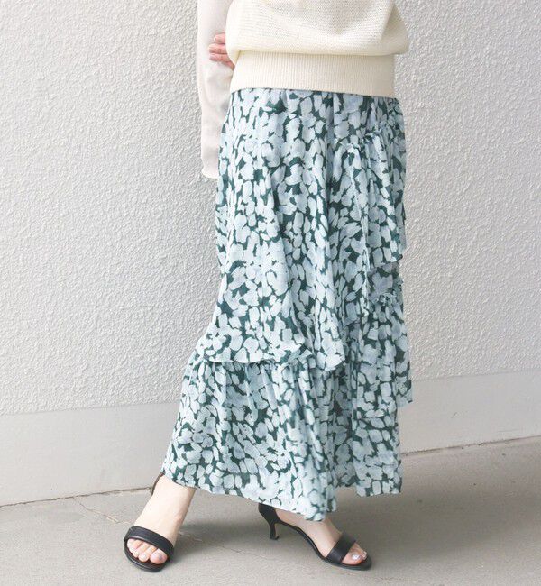 SHIPS for women「〈手洗い可能〉フラワー プリント ティアード スカート 24SS ◇」|スカート|グリーン
