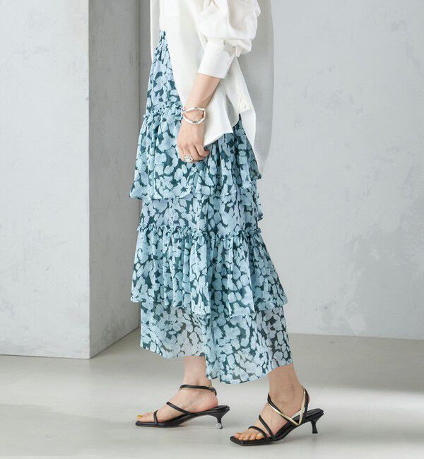 SHIPS for women「〈手洗い可能〉フラワー プリント ティアード スカート 24SS ◇」|スカート|