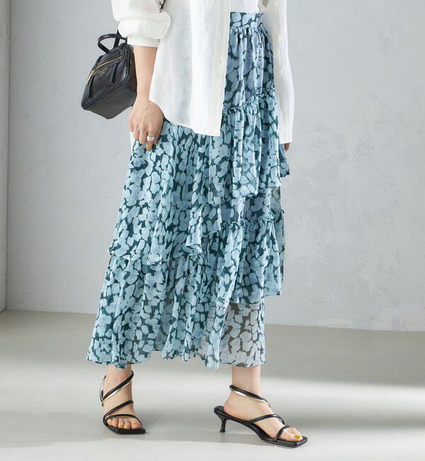 SHIPS for women「〈手洗い可能〉フラワー プリント ティアード スカート 24SS ◇」|スカート|