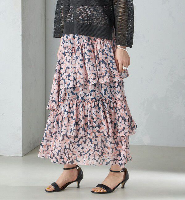 SHIPS for women「〈手洗い可能〉フラワー プリント ティアード スカート 24SS ◇」|スカート|