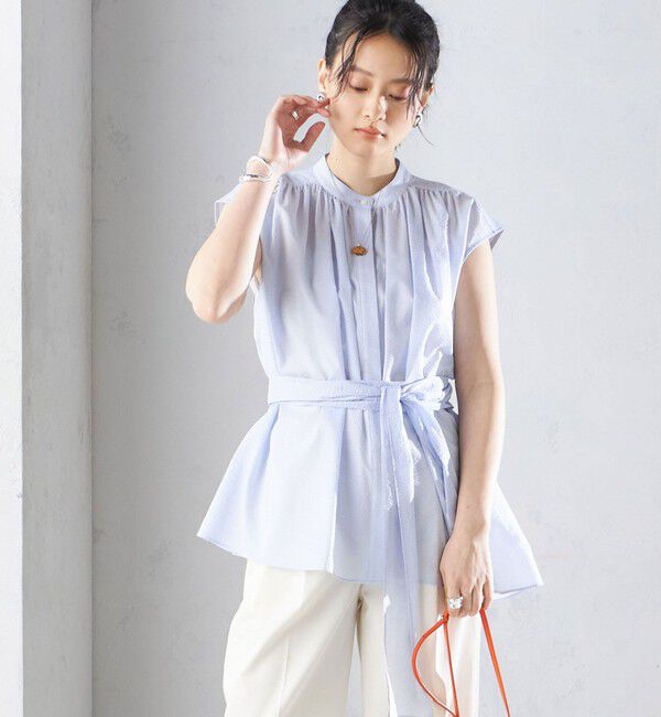SHIPS for women「〈手洗い可能〉コットン リップル アシメ ブラウス ◇」|シャツ・ブラウス|ライトブルー