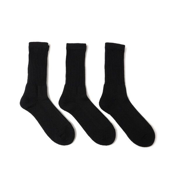 SHIPS any「SHIPS any: 3足セット クルーソックス」|ソックス|ブラック