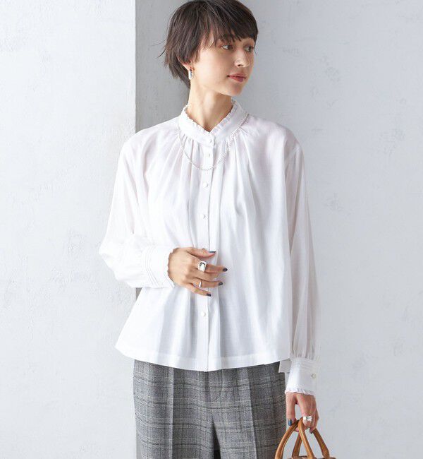 SHIPS for women「〈手洗い可能〉フリル ネック フロント ギャザー ブラウス」|シャツ・ブラウス|