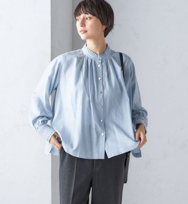 SHIPS for women「〈手洗い可能〉フリル ネック フロント ギャザー ブラウス」|シャツ・ブラウス|