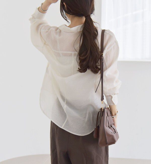quaranciel「quaranciel:〈洗濯機可能〉シアー ポケット オープンカラー オーバー シャツ」|シャツ・ブラウス|