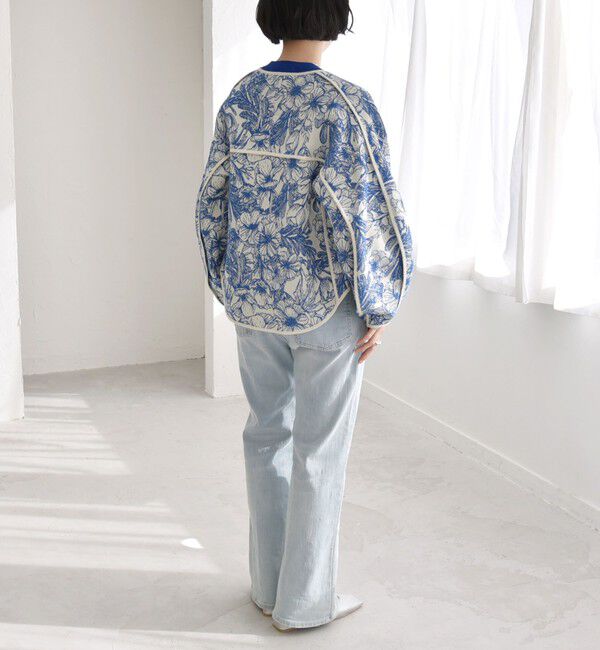 quaranciel「quaranciel: フラワー ジャカード パイピング ノーカラー ジャケット」|ノーカラージャケット|