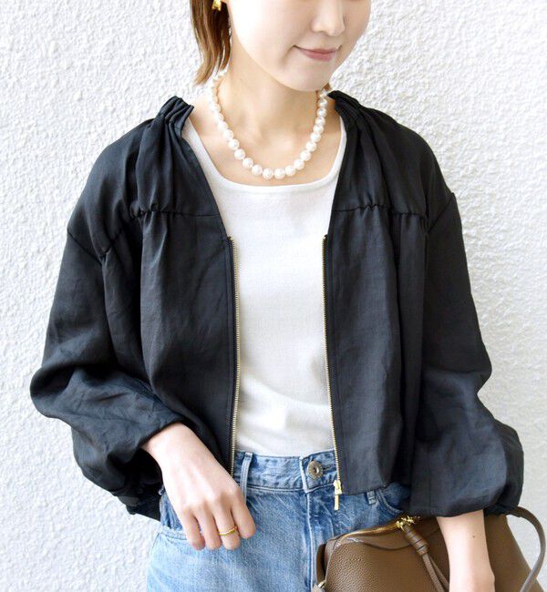 SHIPS for women「〈手洗い可能〉バック ギャザー リネン ジップ ブルゾン」|ブルゾン・スタジャン|