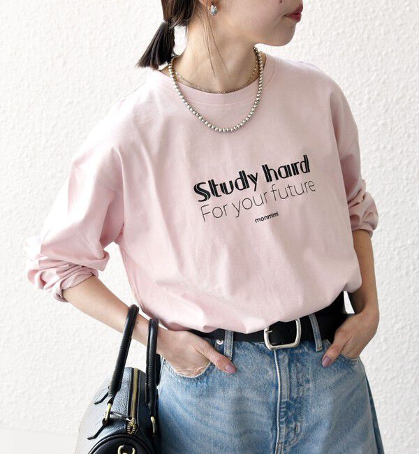 SHIPS any「【SHIPS any別注】MONMIMI:〈洗濯機可能〉ロゴ プリント ロンTEE 25SS」|Tシャツ・カットソー|ピンク