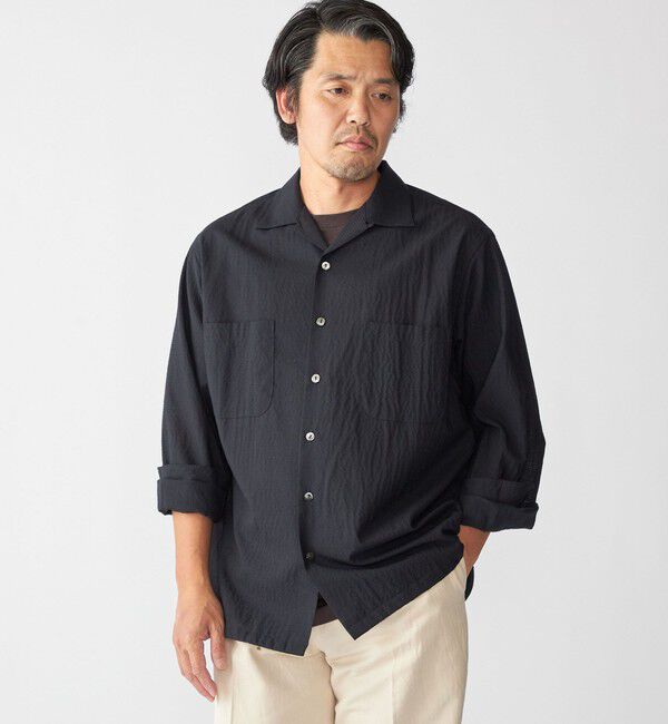 SHIPS「Southwick Gate Label: TW エンボス ロングスリーブ キャンプシャツ」|シャツ・ブラウス|ネイビー