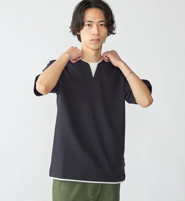 SHIPS「SHIPS: キー ネック フェイクレイヤード Tシャツ」|Tシャツ・カットソー|ネイビー