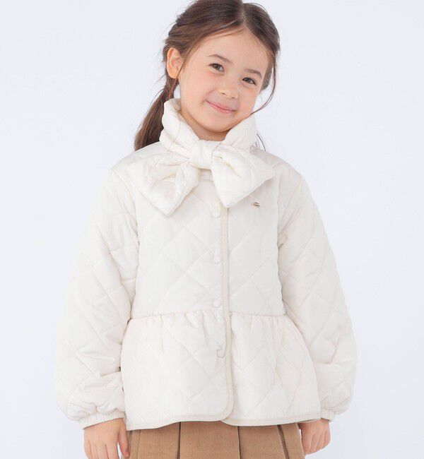 SHIPS KIDS「SHIPS KIDS:100～130cm /〈洗濯機可能〉 キルト ペプラム ジャケット」|ノーカラーコート|