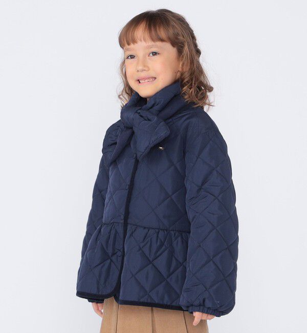 SHIPS KIDS「SHIPS KIDS:100～130cm /〈洗濯機可能〉 キルト ペプラム ジャケット」|ノーカラーコート|ネイビー