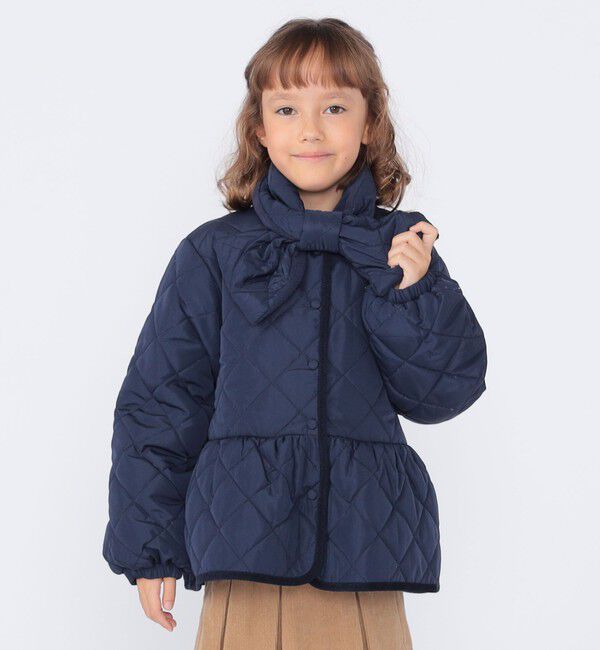 SHIPS KIDS「SHIPS KIDS:100～130cm /〈洗濯機可能〉 キルト ペプラム ジャケット」|ノーカラーコート|