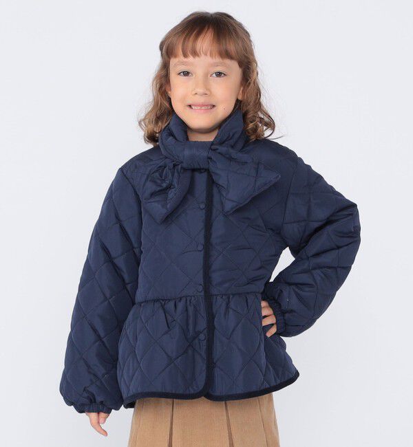 SHIPS KIDS「SHIPS KIDS:100～130cm /〈洗濯機可能〉 キルト ペプラム ジャケット」|ノーカラーコート|