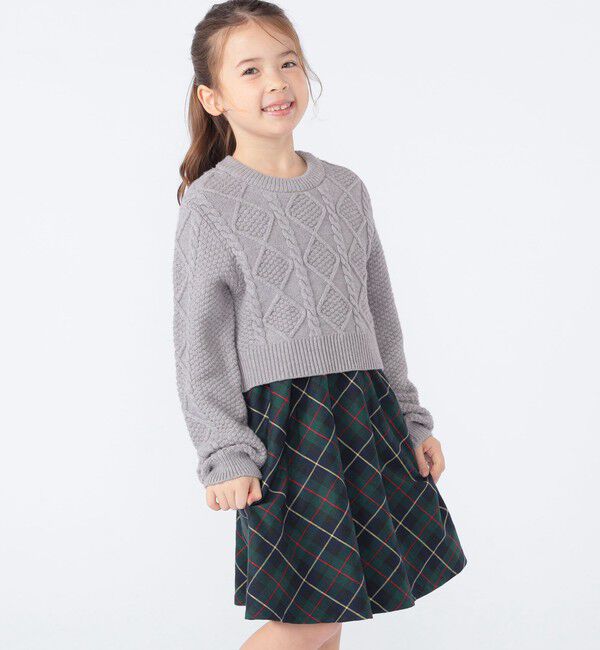 SHIPS KIDS「SHIPS KIDS:100～130cm /〈洗濯機可能〉ケーブルニット ドッキング ワンピース」|ワンピース|ライトグレー