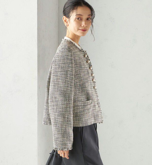 SHIPS for women「《一部追加予約》トライスピン 杢 ツイード パール モチーフ ボタン ジャケット（セレモニー対応可）」|ノーカラージャケット|