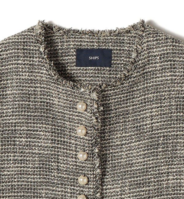 SHIPS for women「《一部追加予約》トライスピン 杢 ツイード パール モチーフ ボタン ジャケット（セレモニー対応可）」|ノーカラージャケット|
