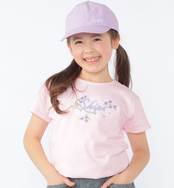 SHIPS KIDS「SHIPS KIDS:100～130cm / ガーリー エンブロイダリー ロゴ Tシャツ」|Tシャツ・カットソー|ピンク