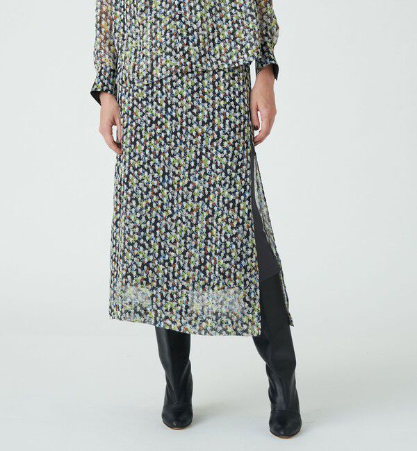 SOULEIADO「レーヨンポリエステルプリント　シースルーサテンスカート」|スカート|