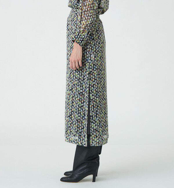 SOULEIADO「レーヨンポリエステルプリント　シースルーサテンスカート」|スカート|