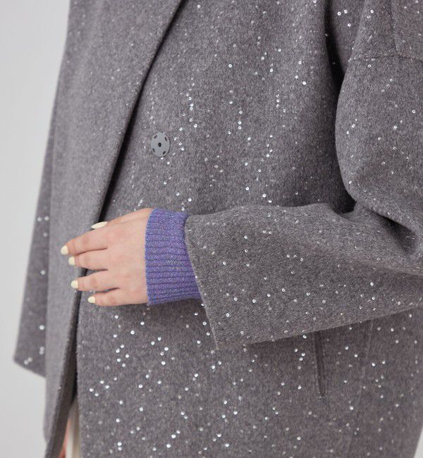 Ballsey「スパンコールリバー ショートコクーンコート」|ノーカラーコート|