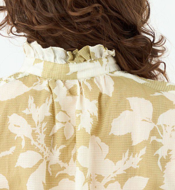 SOULEIADO「コットンリネンプリント フリルネックブラウス」|シャツ・ブラウス|