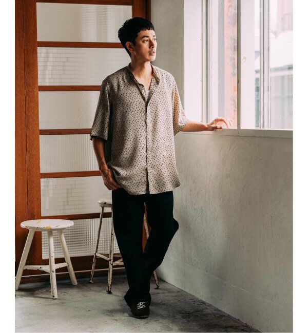 EDIFICE「《追加》パターンクレープ ショートスリーブ バンドカラーシャツ」|シャツ・ブラウス|