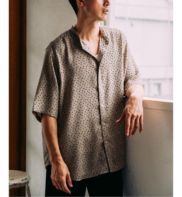 EDIFICE「《追加》パターンクレープ ショートスリーブ バンドカラーシャツ」|シャツ・ブラウス|
