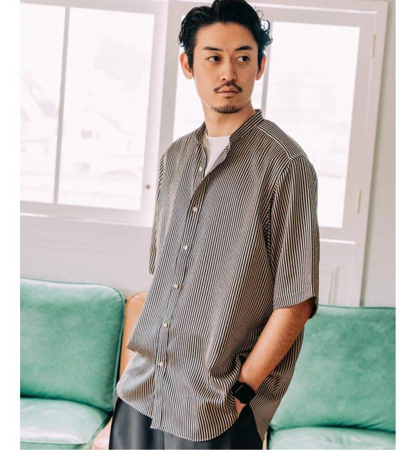 EDIFICE「《追加》パターンクレープ ショートスリーブ バンドカラーシャツ」|シャツ・ブラウス|