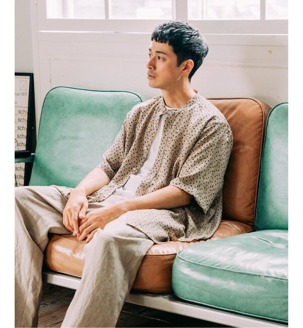 EDIFICE「《追加》パターンクレープ ショートスリーブ バンドカラーシャツ」|シャツ・ブラウス|