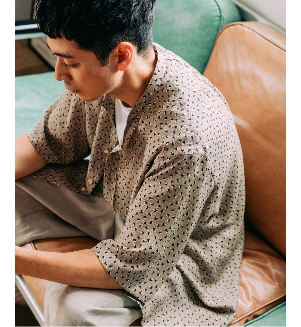 EDIFICE「《追加》パターンクレープ ショートスリーブ バンドカラーシャツ」|シャツ・ブラウス|