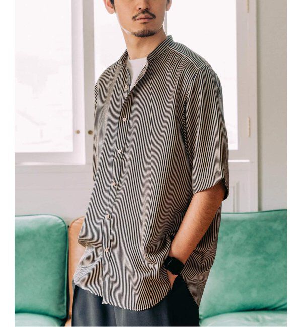 EDIFICE「《追加》パターンクレープ ショートスリーブ バンドカラーシャツ」|シャツ・ブラウス|