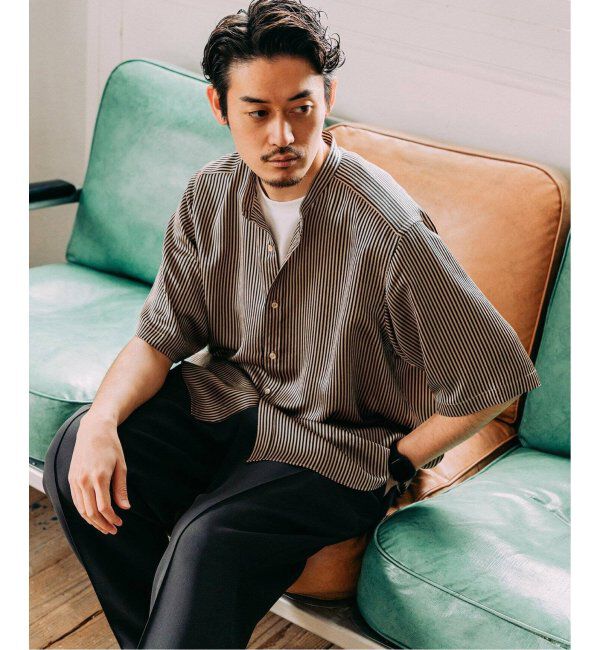 EDIFICE「《追加》パターンクレープ ショートスリーブ バンドカラーシャツ」|シャツ・ブラウス|