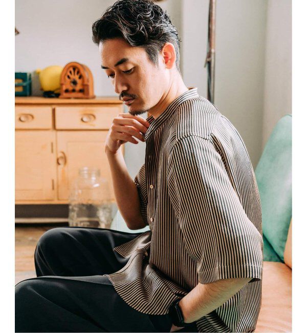 EDIFICE「《追加》パターンクレープ ショートスリーブ バンドカラーシャツ」|シャツ・ブラウス|