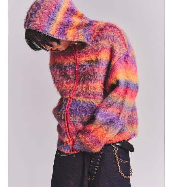 PULP「WOKE EDGE / ウォークエッジ GRADATION MOHAIR ZIP KNIT」|ニット・セーター|レッド