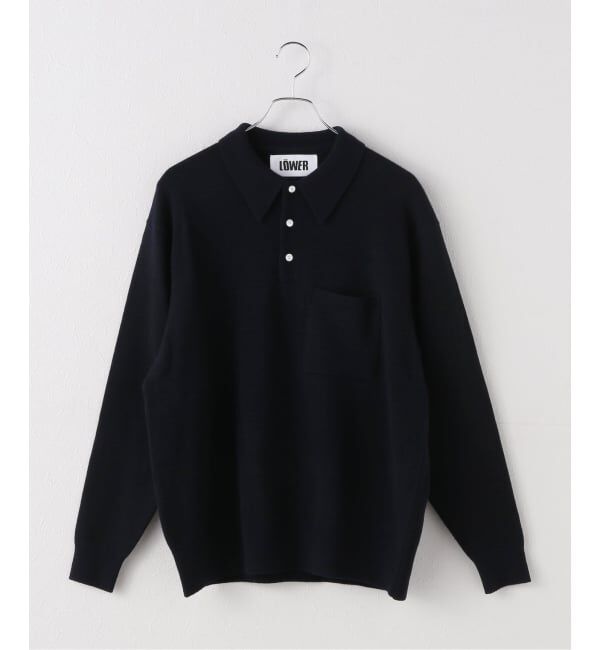 journal standard L'essage「【LOWER/ローヴァー】14G Plainstitch Float Border ポロ襟ニット」|ニット・セーター|ネイビー