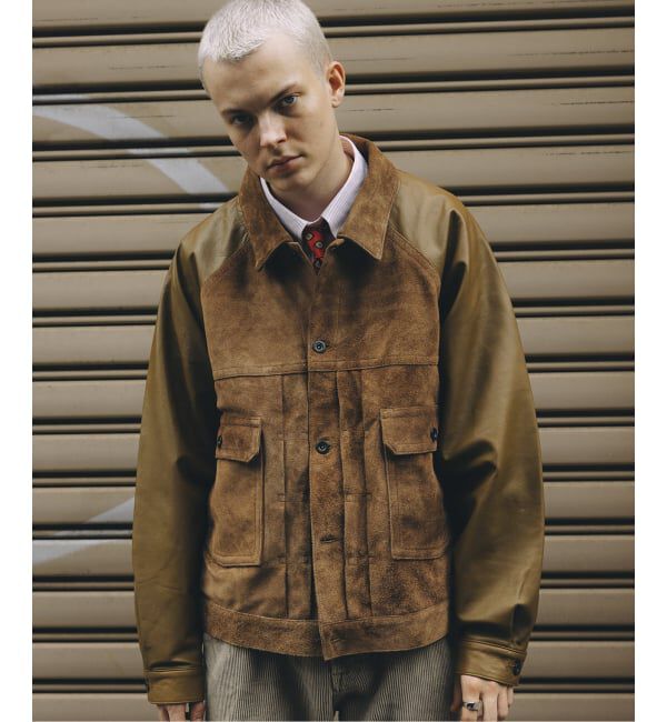 JOURNAL STANDARD「A LEATHER &times; JOURNAL STANDARD COMBI TRUCKER JACKET」|ライダースジャケット|キャメル