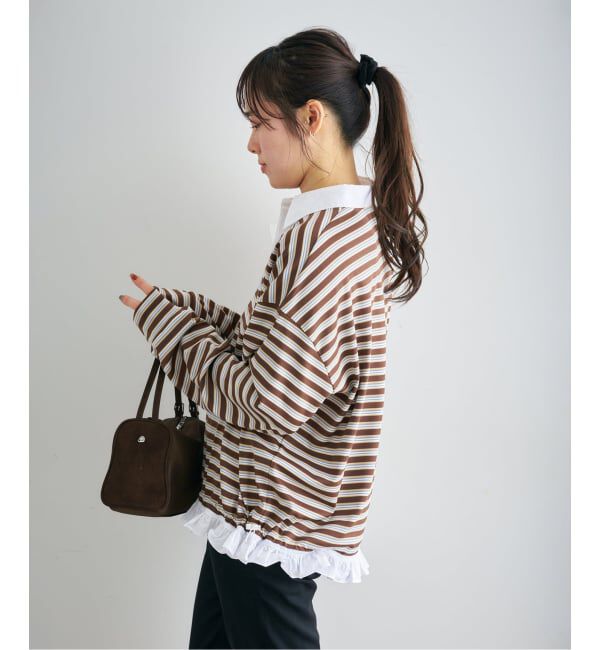 U by SPICK&SPAN「《予約》マルチボーダーフリルドッキングPO」|Tシャツ・カットソー|