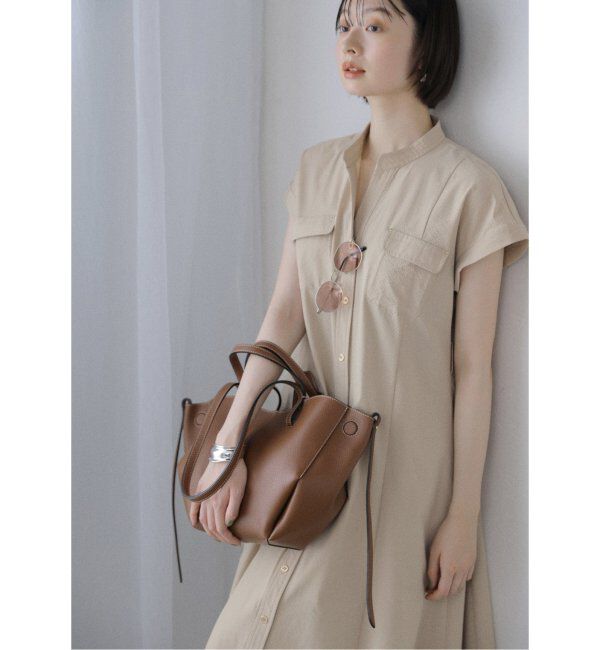  「【洗える】ポケットフレンチスリーブシャツワンピース」|ワンピース|