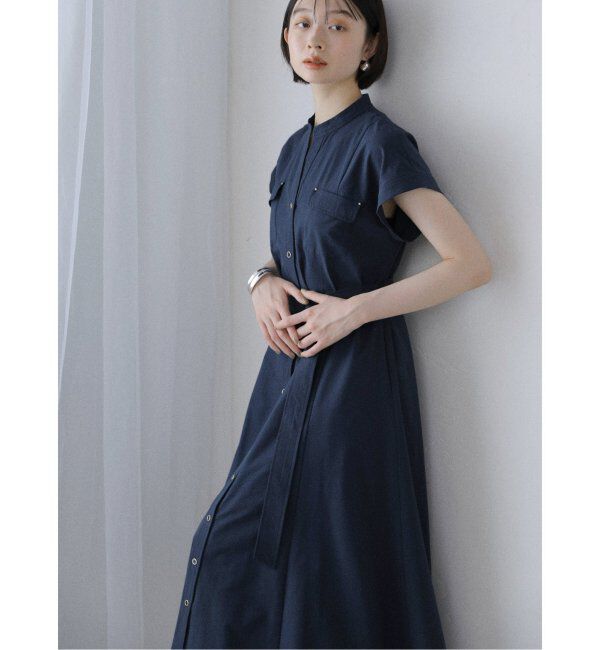  「【洗える】ポケットフレンチスリーブシャツワンピース」|ワンピース|
