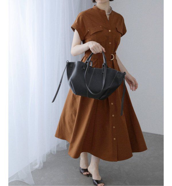  「【洗える】ポケットフレンチスリーブシャツワンピース」|ワンピース|