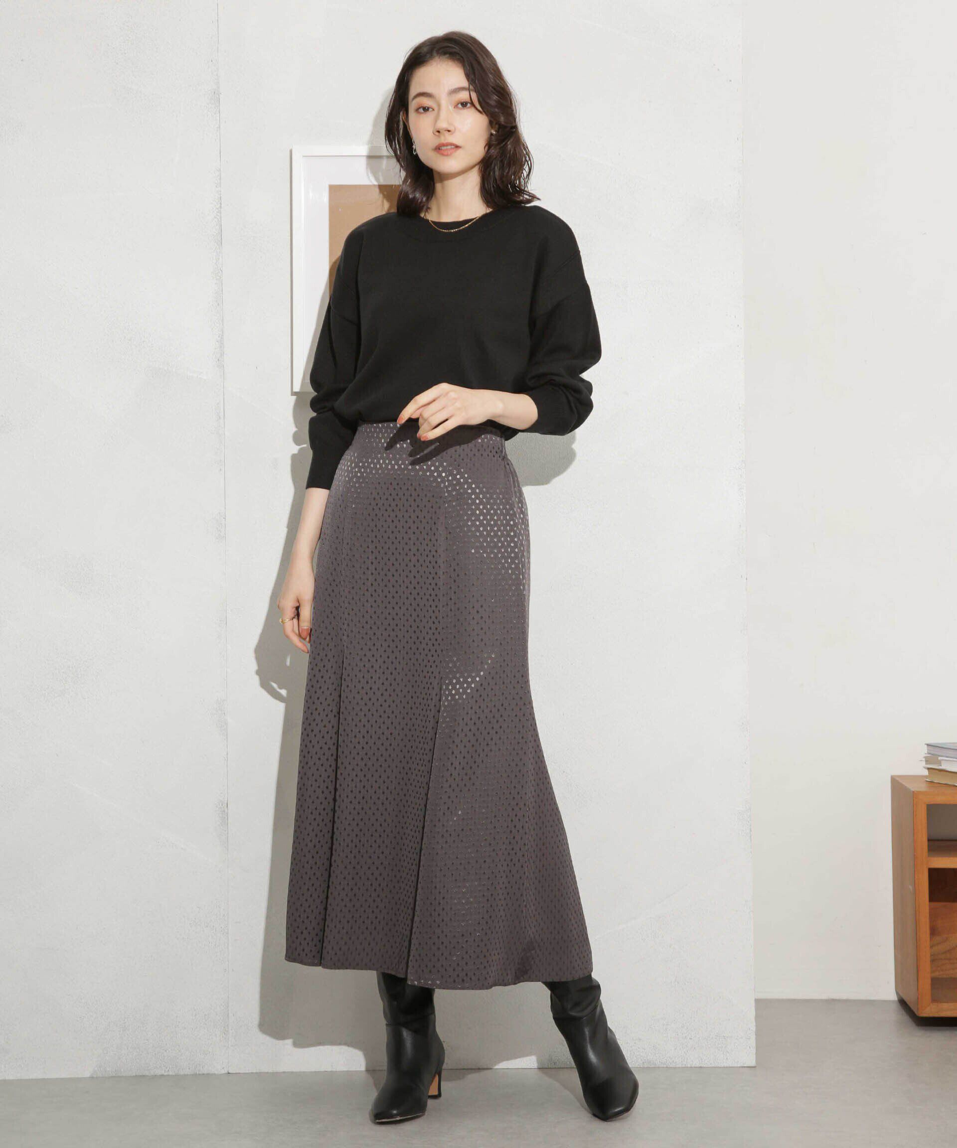 nano･universe「ドットジャガードサテンフレアスカート（セットアップ可）」|スカート|