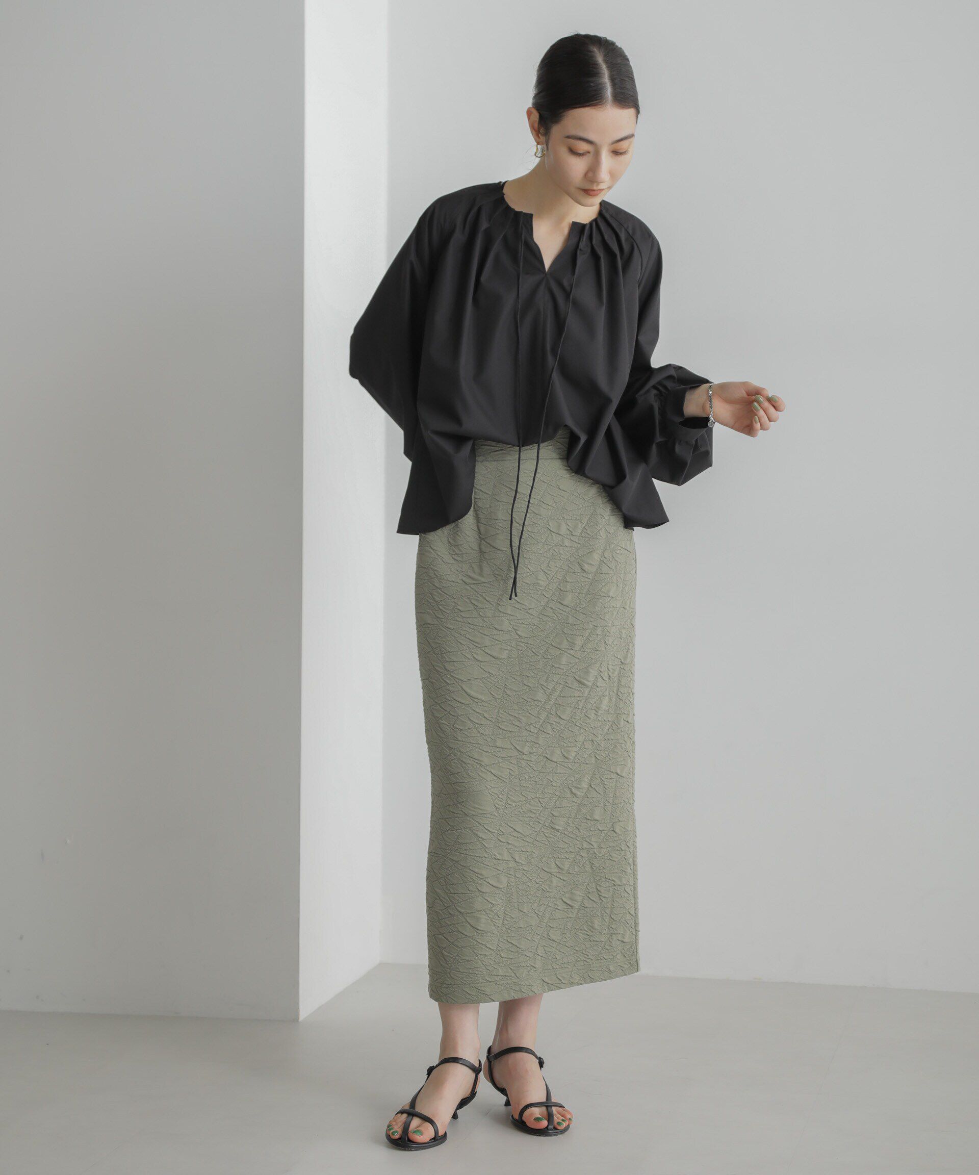 nano･universe「フクレジャガードカットナロースカート（セットアップ可）」|スカート|