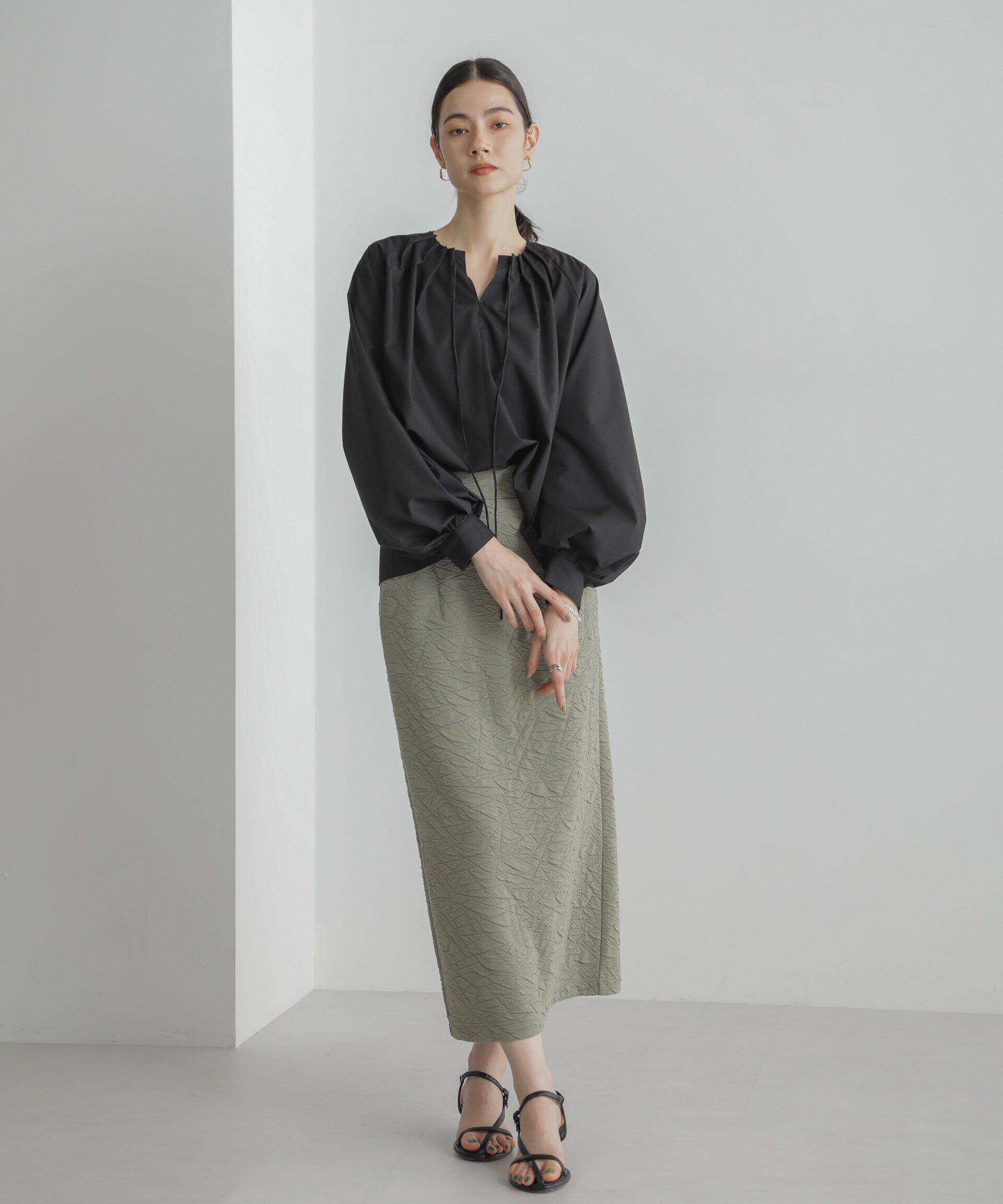 nano･universe「フクレジャガードカットナロースカート（セットアップ可）」|スカート|