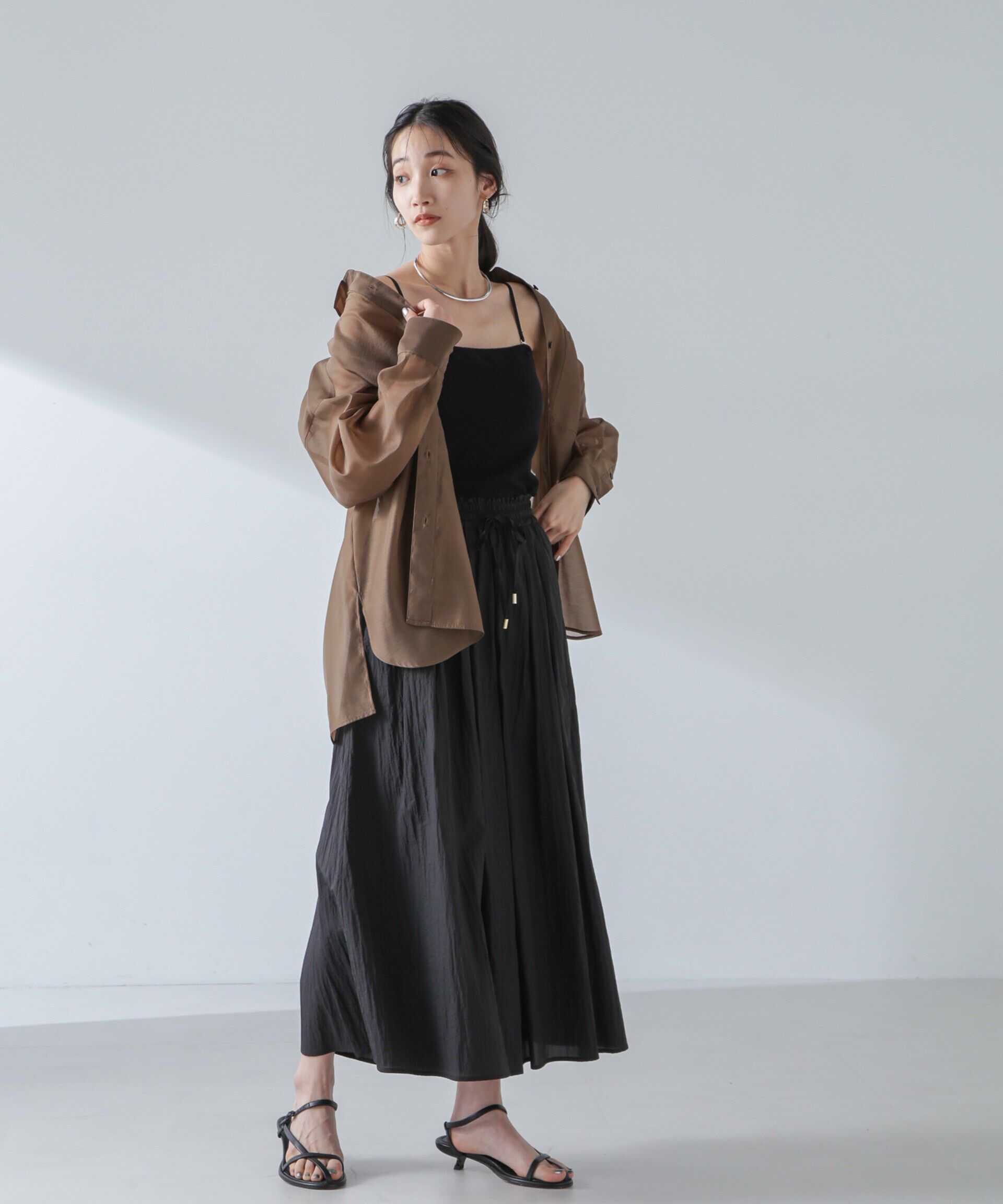 nano･universe「ナイロンタッサーギャザースカーチョ（セットアップ可）」|チノ|